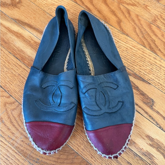 Auth Chanel Lambskin Leather Espadrilles Size 37 - Picture 1 of 6
